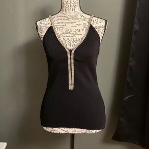 Cache Black Sleeveless Top with Silver Detailing. Vintage!